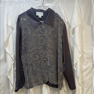 Vintage Diane Von Furstenberg Purple Gray Button Down Shirt with buttons Sz L